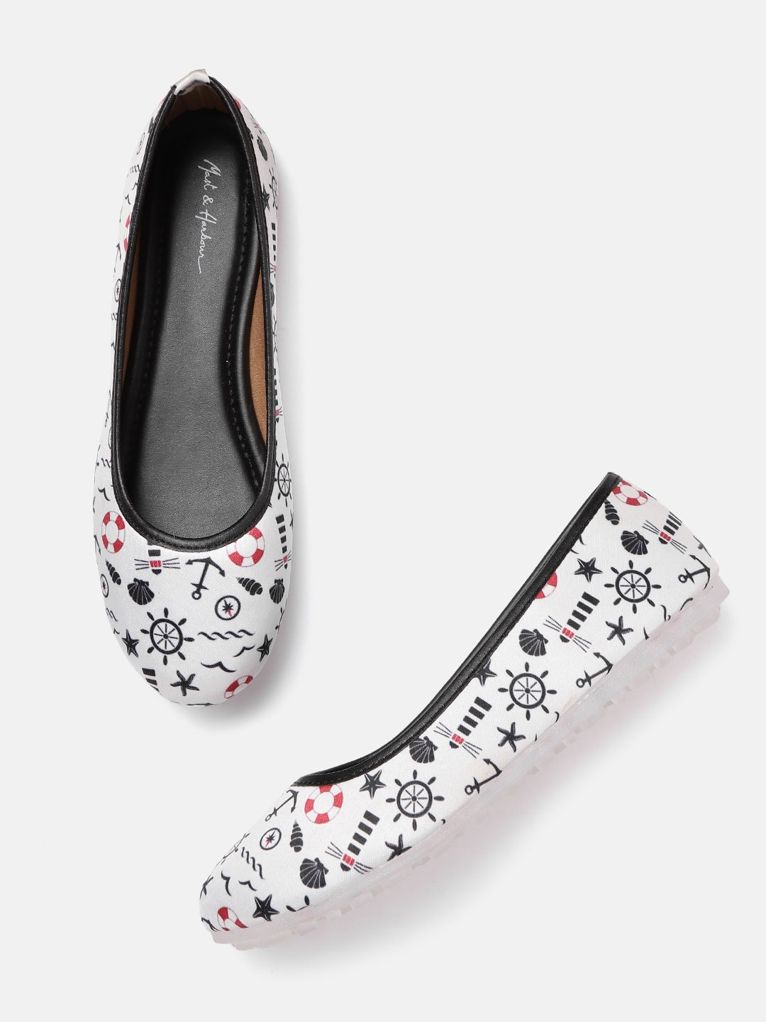 

Mast & Harbour Women White & Black Printed Ballerinas