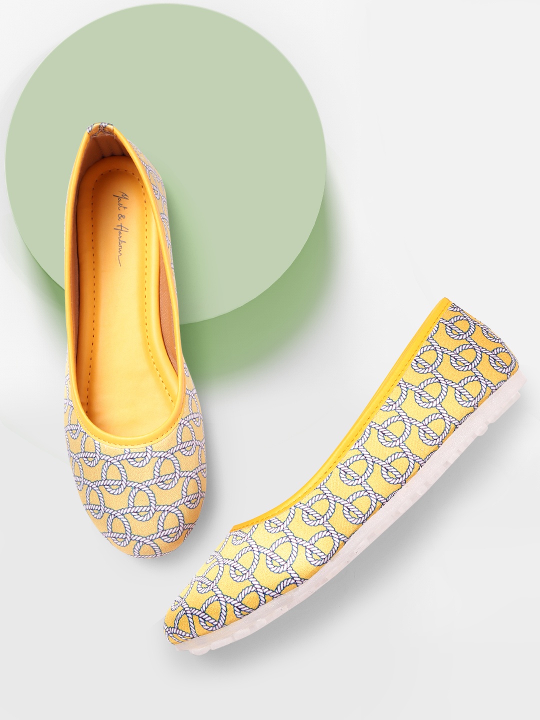 

Mast & Harbour Women Yellow & White Rope Print Ballerinas Flats