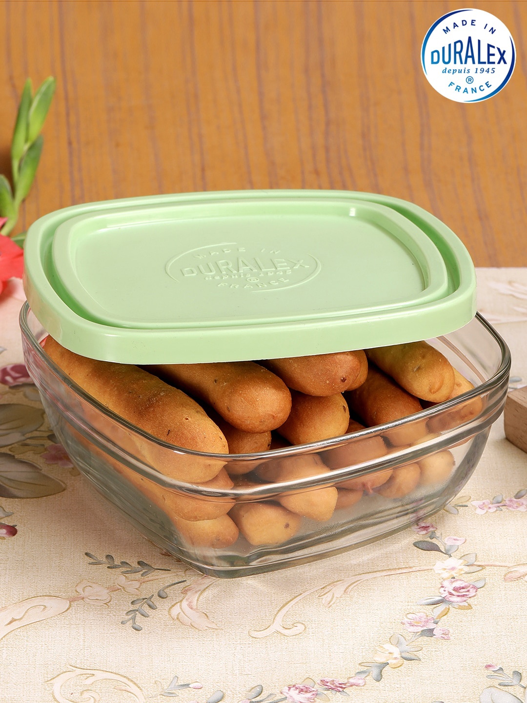 

DURALEX Set Of 2 Transparent & Green Solid Food Containers
