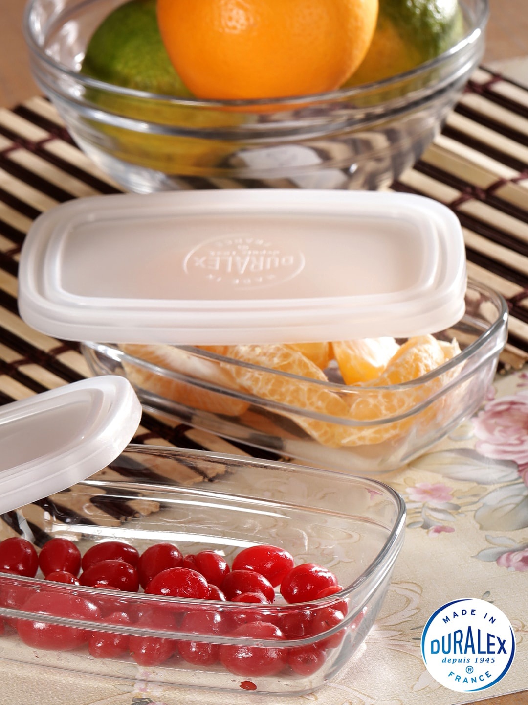 

DURALEX Set Of 2 Transparent & White Solid Food Containers