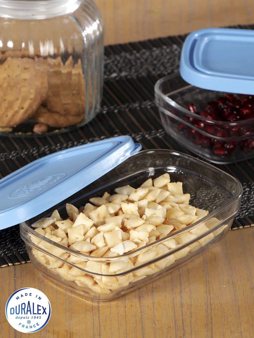 

DURALEX Set Of 2 Transparent & Blue Solid Rectangular Food Containers