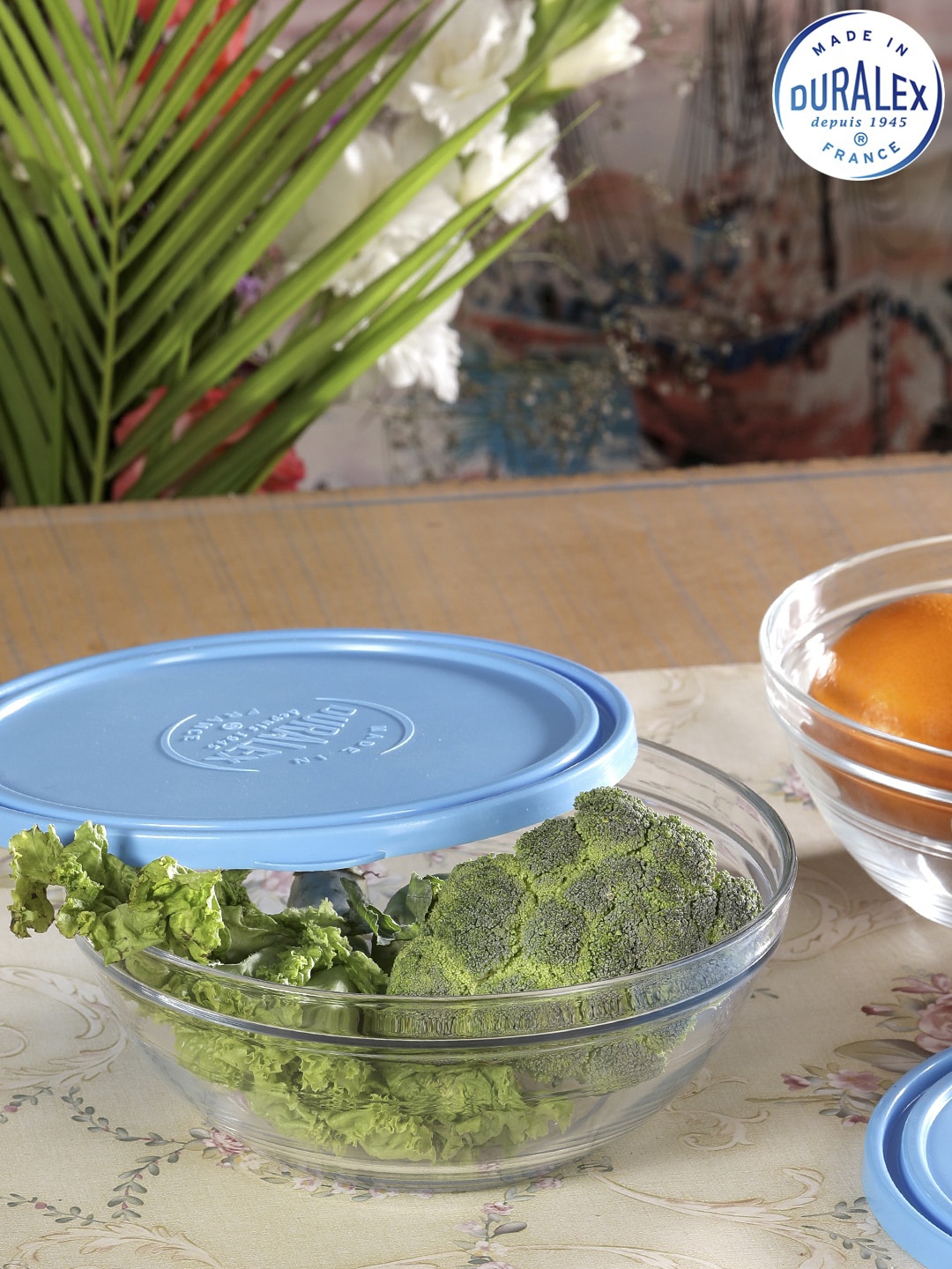 

DURALEX Set Of 2 Transparent & Blue Solid Food Containers