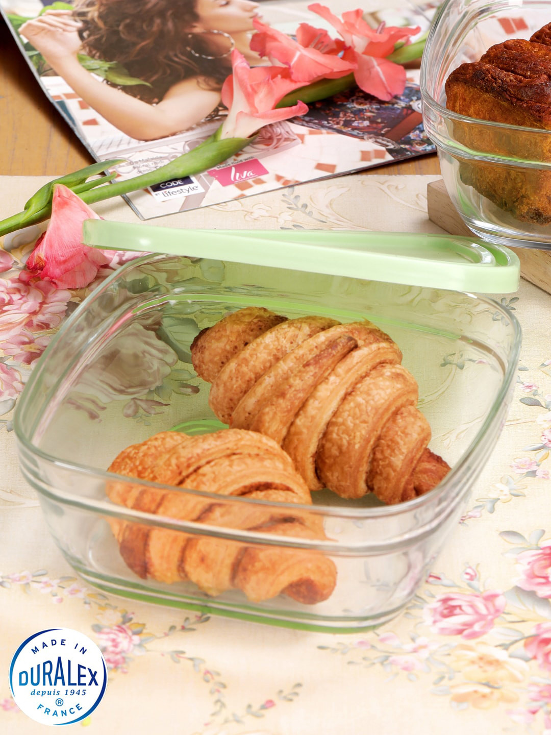 

DURALEX Set Of 2 Glass Food Storage Container With Lid 1.15 L, Transparent