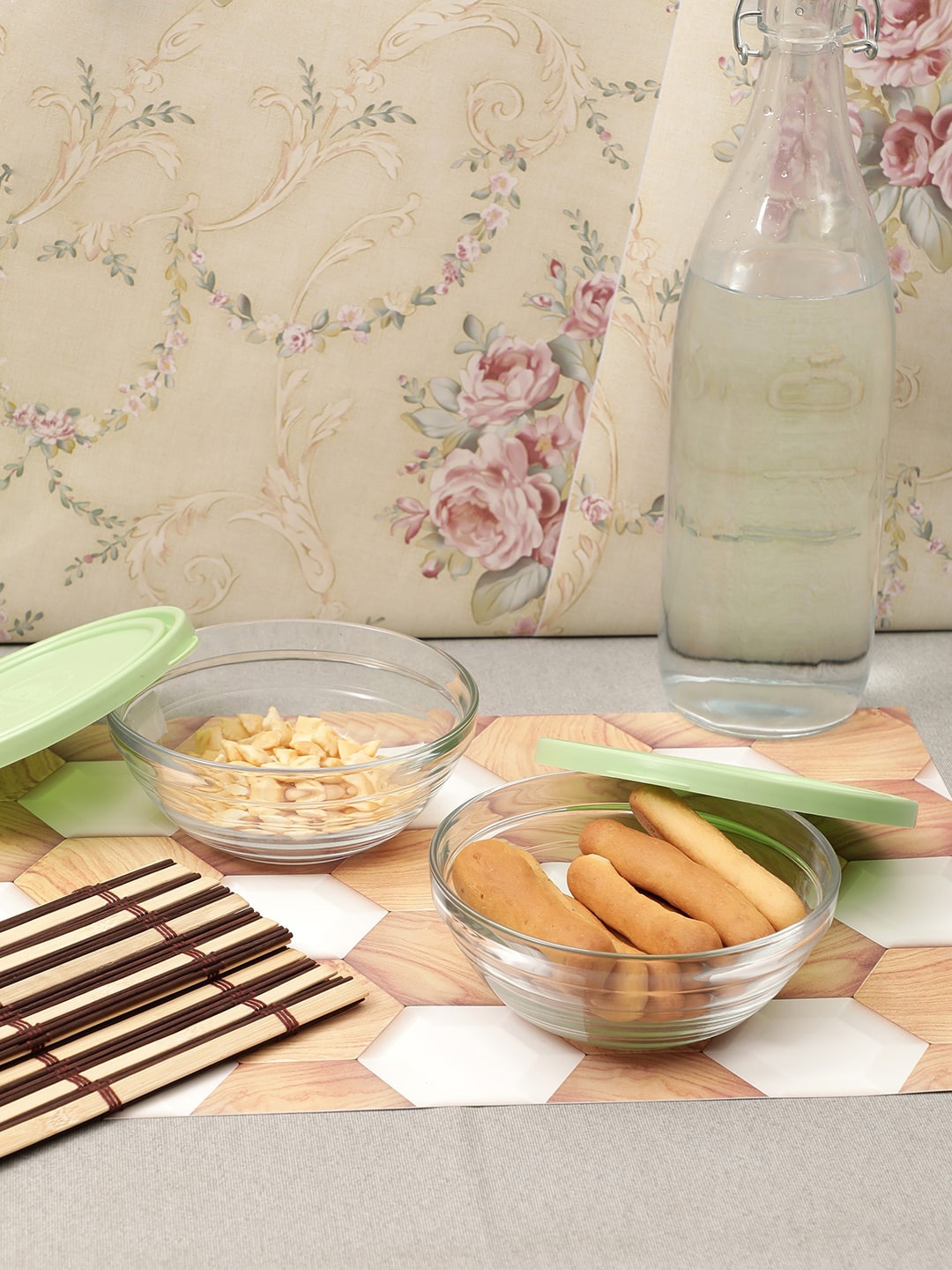 

DURALEX Set Of 3 Transparent & Green Solid Food Containers