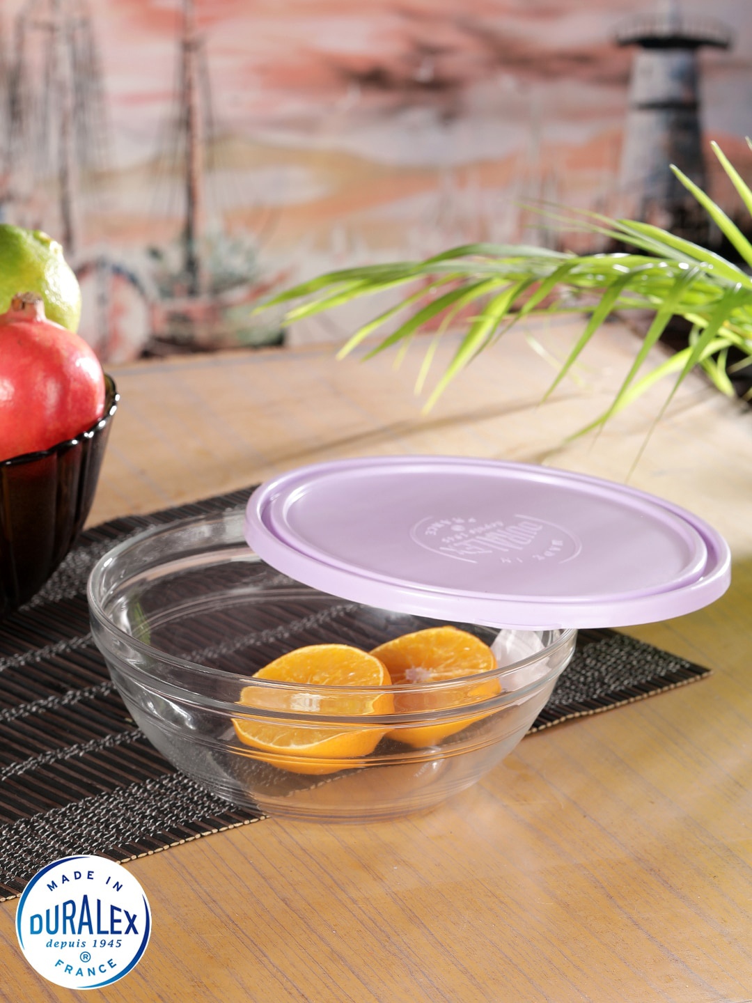 

DURALEX Transparent & Lavender-Coloured Solid Round Food Container