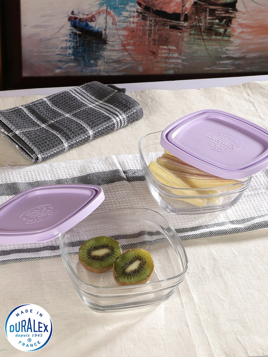

DURALEX Set Of 3 Glass Food Storage Container With Lid 610 ML, Transparent