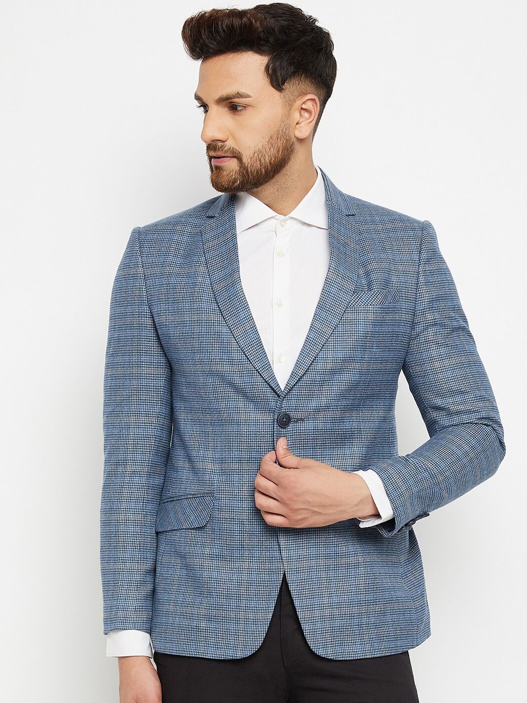 

Spirit Men Blue Self Design Tailored Fit Single Breasted Blazer