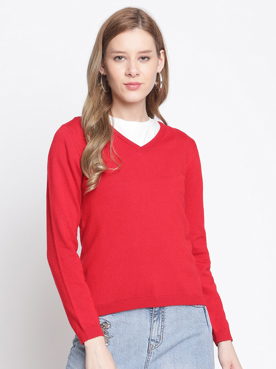 

Madame Women Red Woollen Pullover