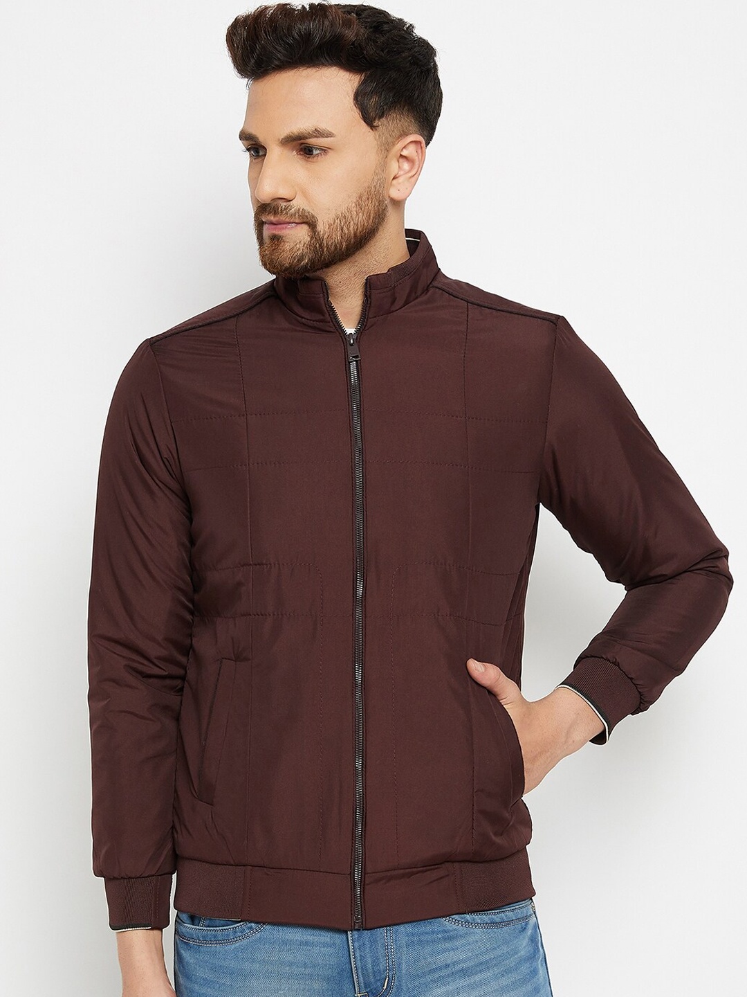 

Spirit Men Burgundy Solid Windcheater Bomber Jacket