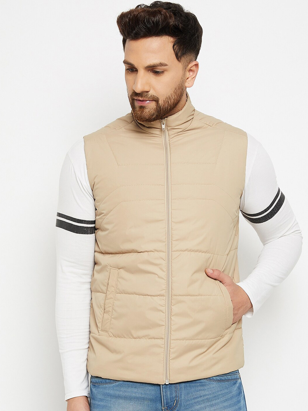 

Spirit Men Beige Solid Windcheater Bomber Jacket