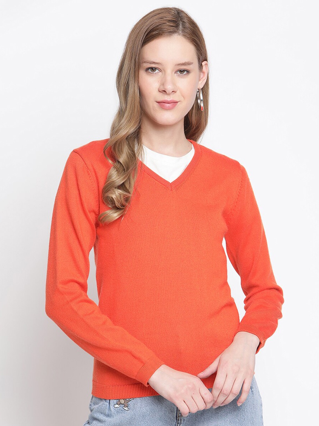 

Madame Women Orange Pullover Sweater