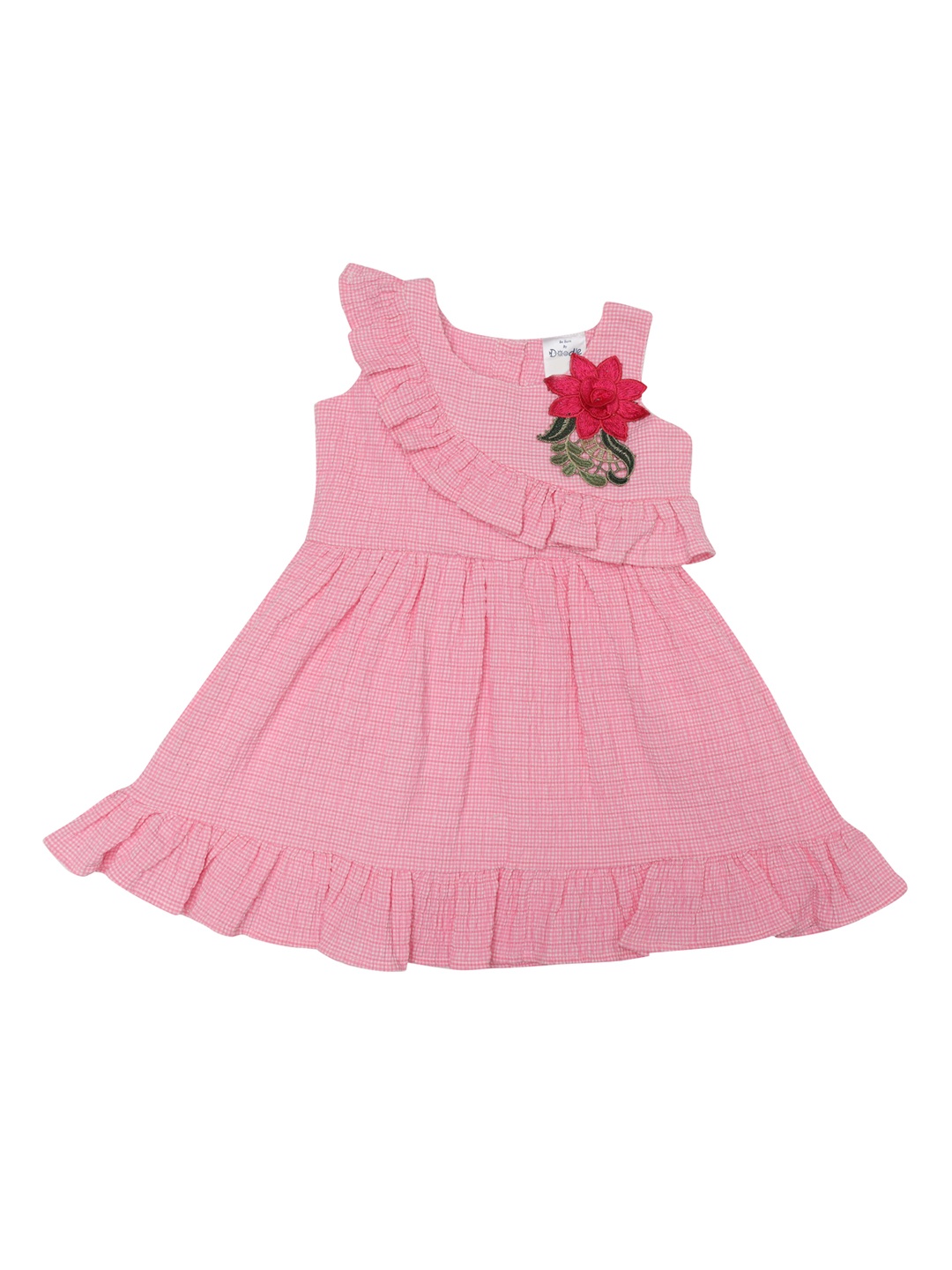 

Doodle Girls Pink Checked Fit & Flare Dress with Applique Detail