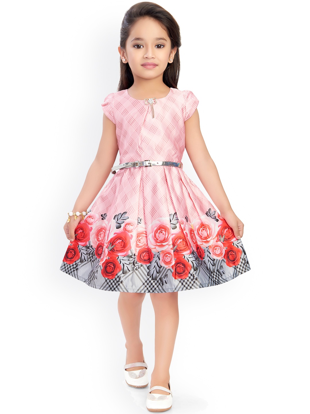 

Doodle Pink & Red Floral Satin Dress