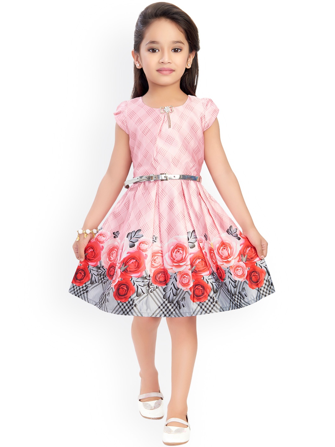 

Doodle Girls Peach-Coloured Floral Satin Dress