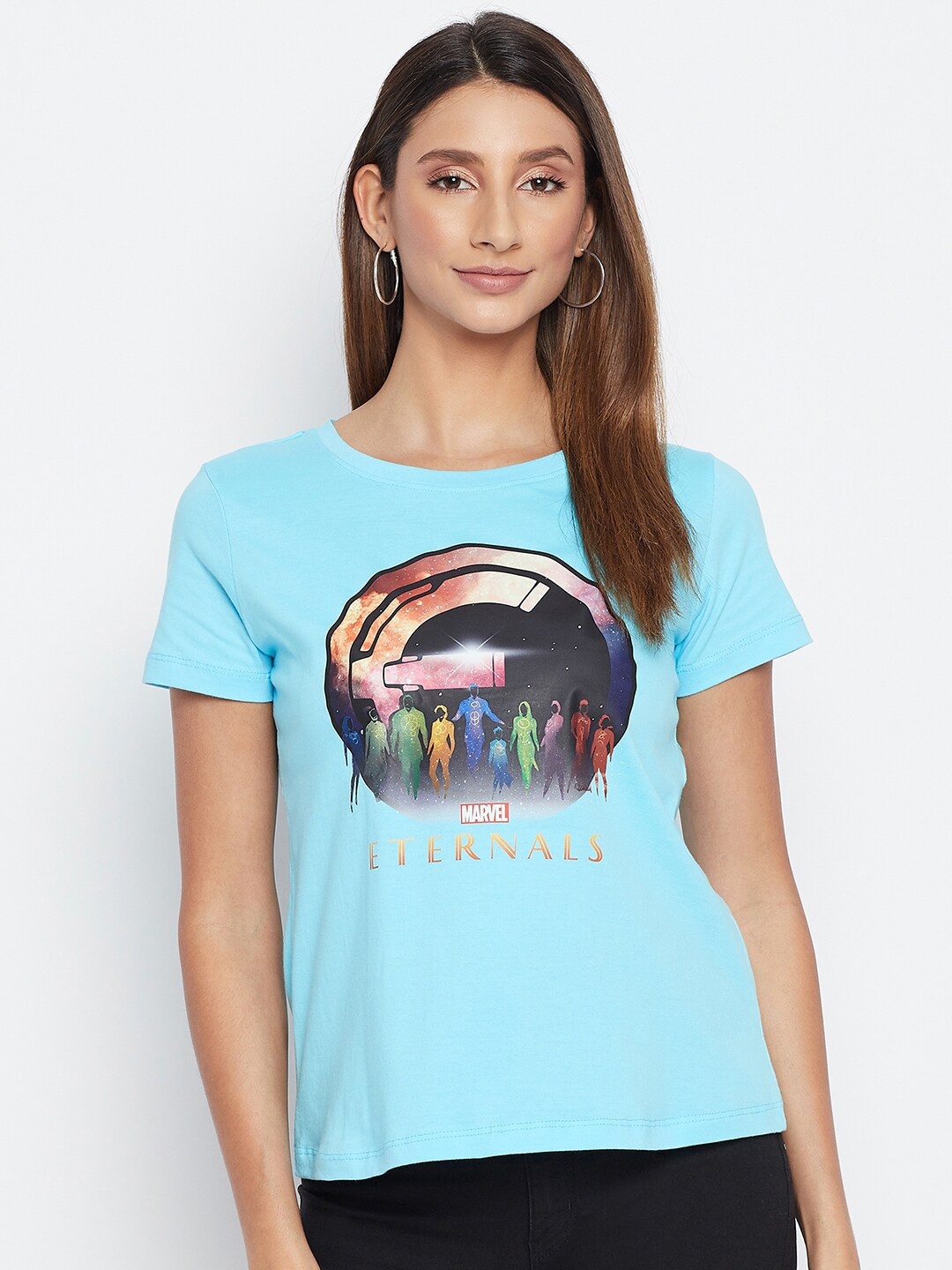 

Marvel by Wear Your Mind Women Blue Printed T-shirt