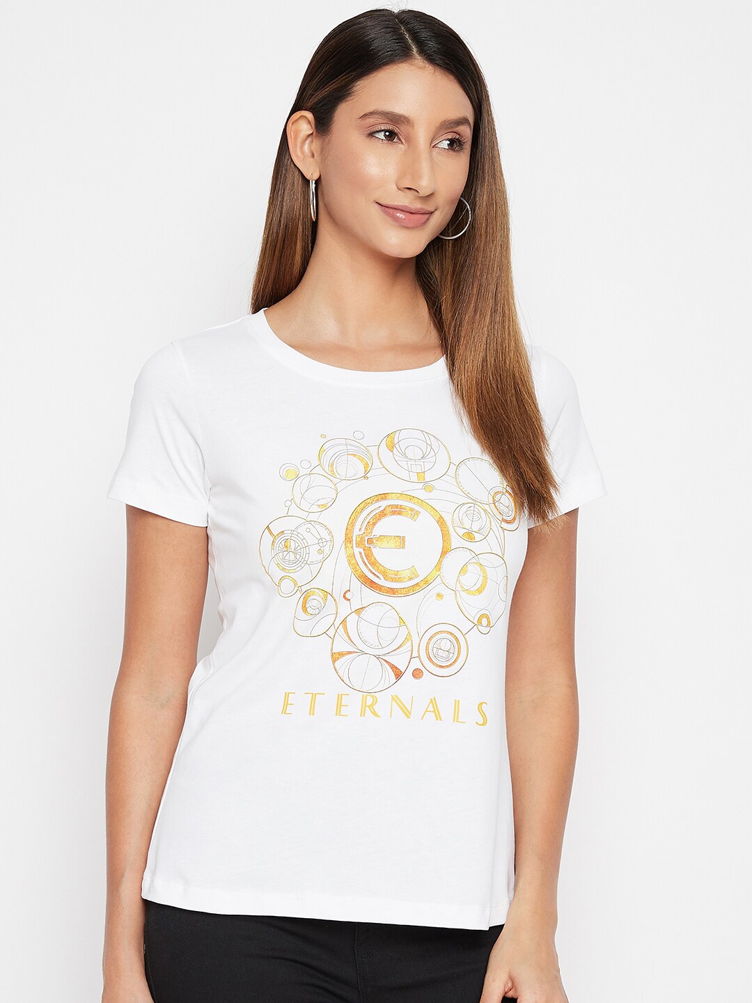 

Marvel by Wear Your Mind Women White Eternals Printed Pure Cotton T-shirt