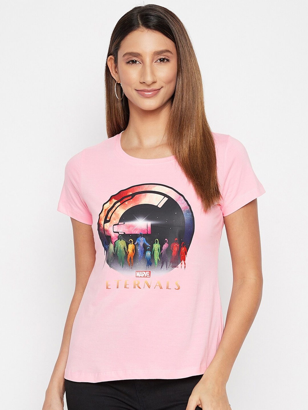 

Marvel by Wear Your Mind Women Pink Printed Cotton T-shirt