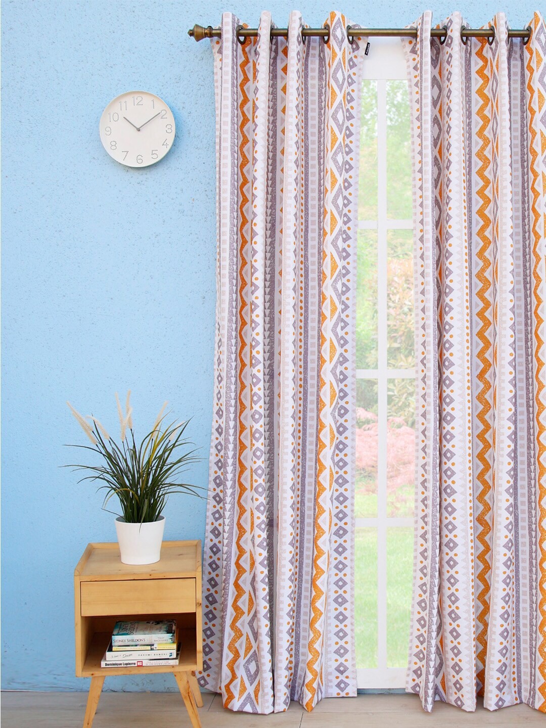 

Ariana Yellow & White Geometric Long Door Curtain