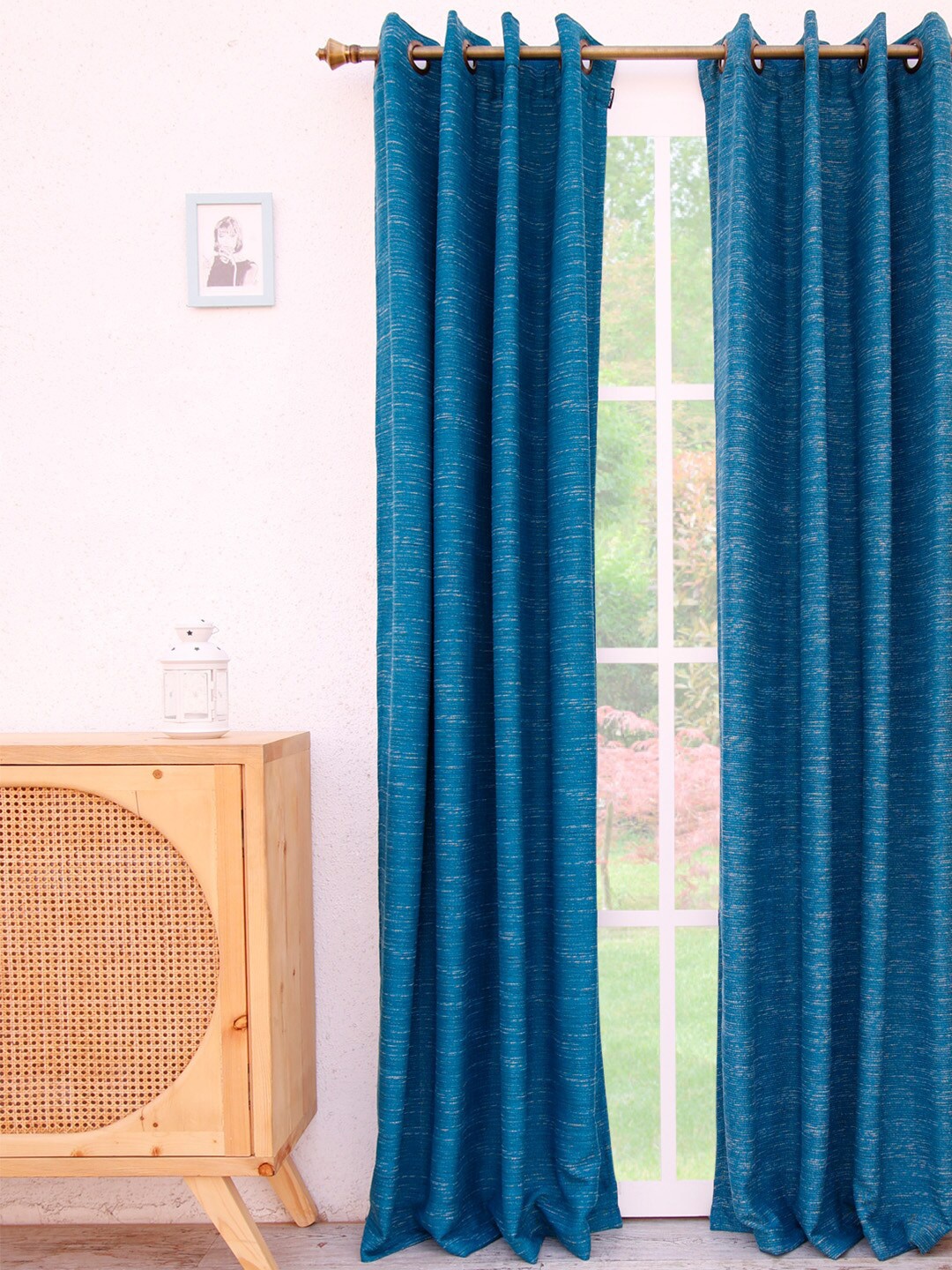 

Ariana Turquoise Blue Self Design Room Darkening Door Curtain