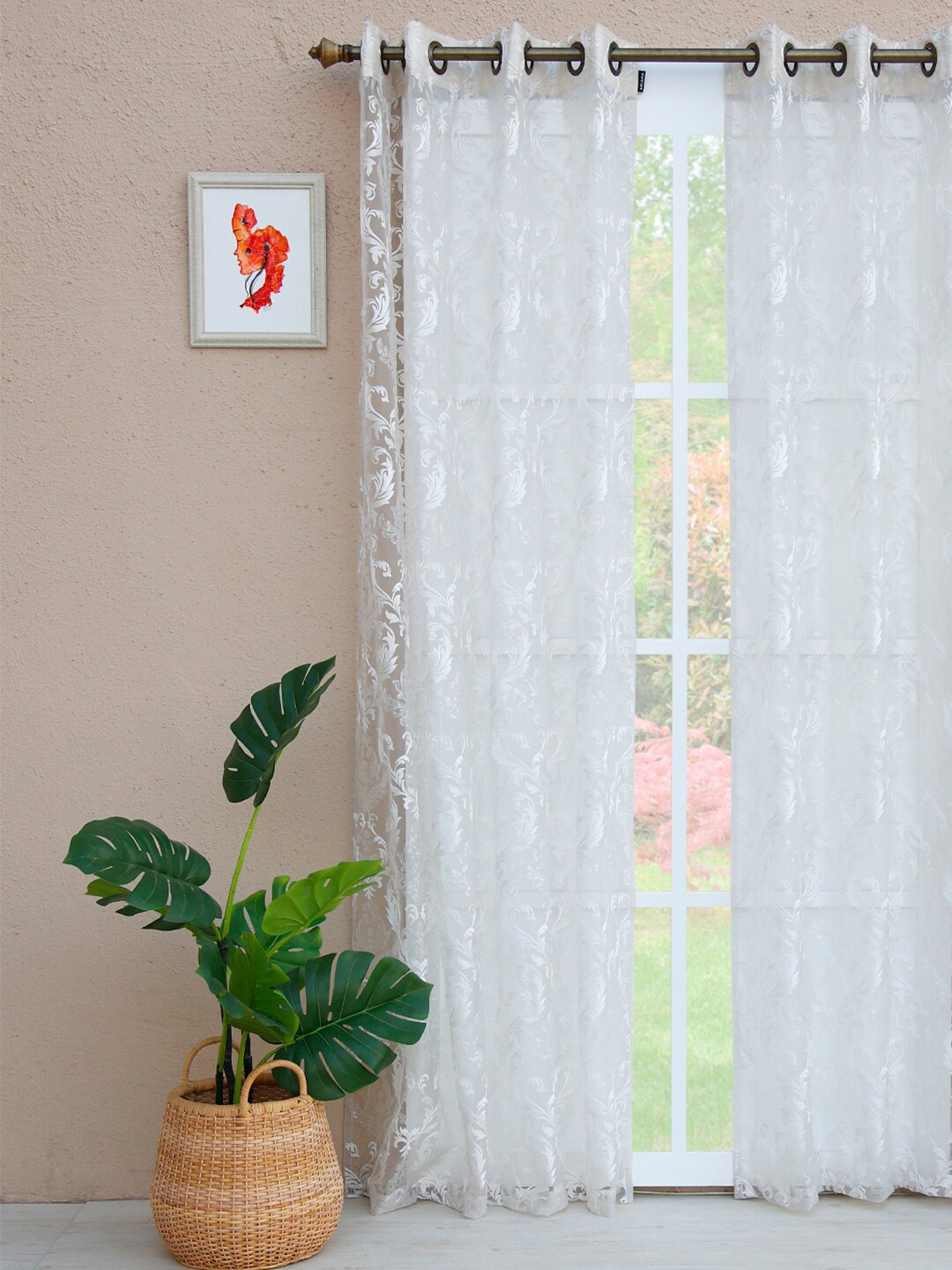 

Ariana White Coleus Baroque Design Sheer Long Door Curtain