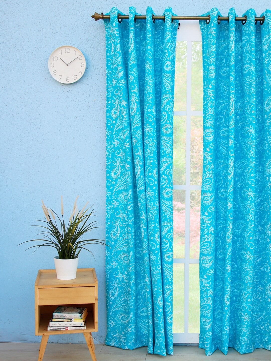 

Ariana Turquoise Blue & White Paisley Long Door Curtain