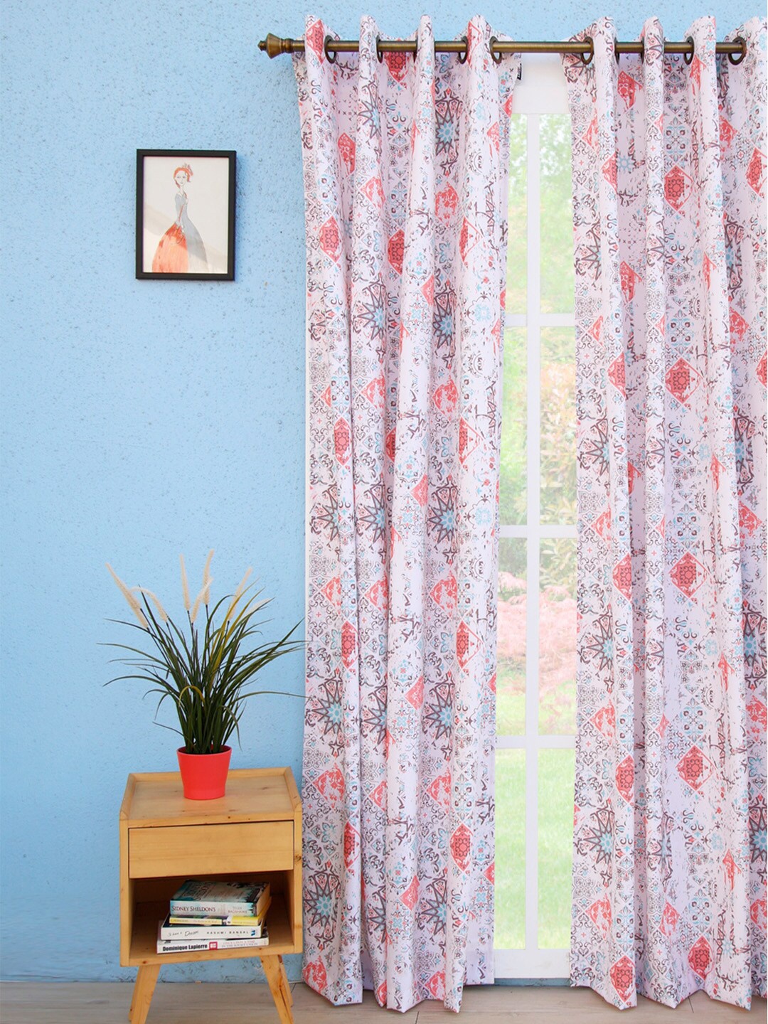 

Ariana White & Pink Ethnic Motifs Long Door Curtain