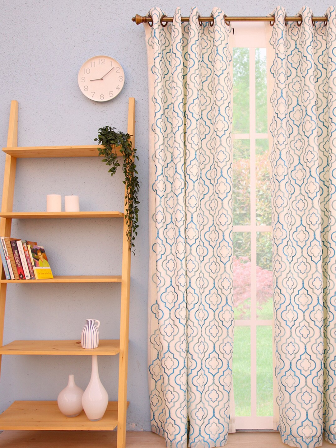 

Ariana Turquoise Blue & Beige Geranium Moroccan Design Door Curtain