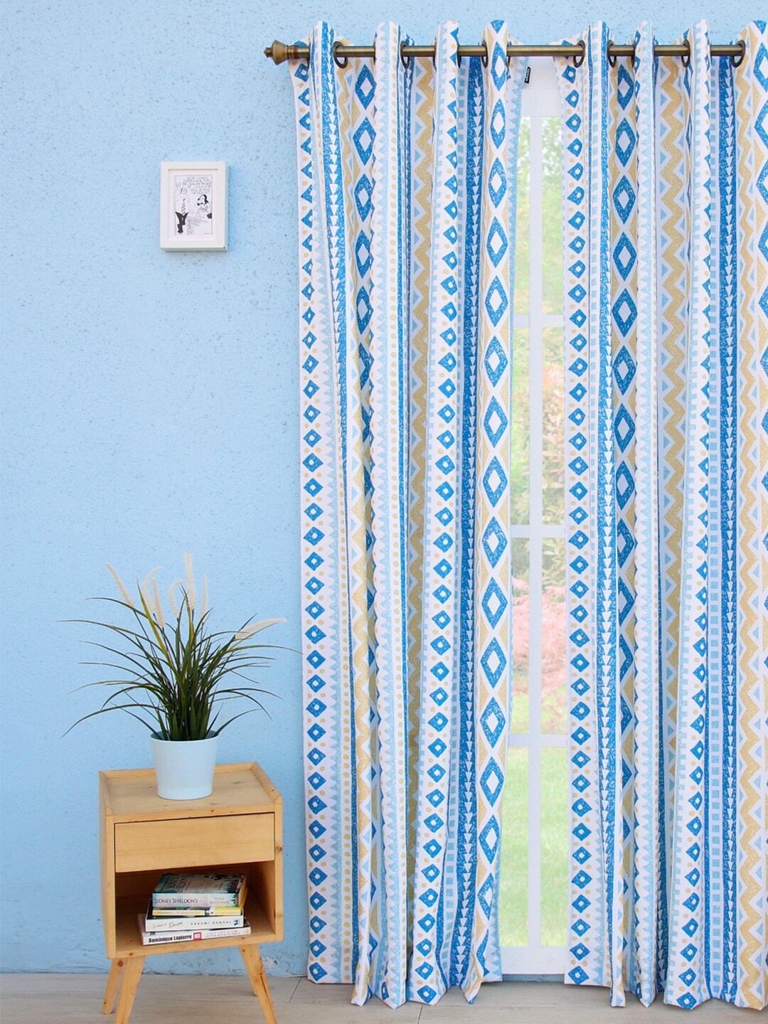 

Ariana Blue & White Geometric Long Door Curtain