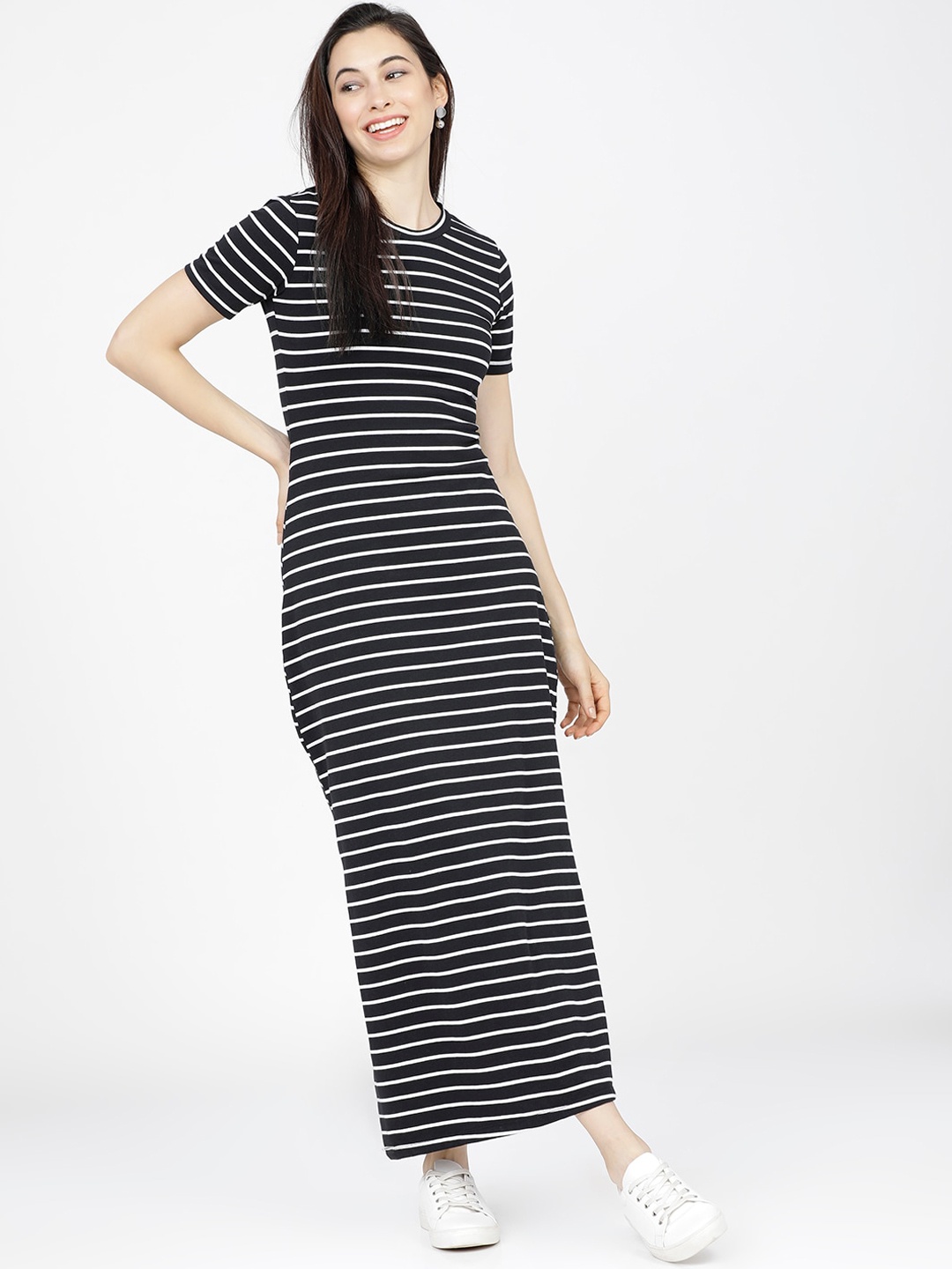 

Tokyo Talkies Black & White Striped Maxi Dress