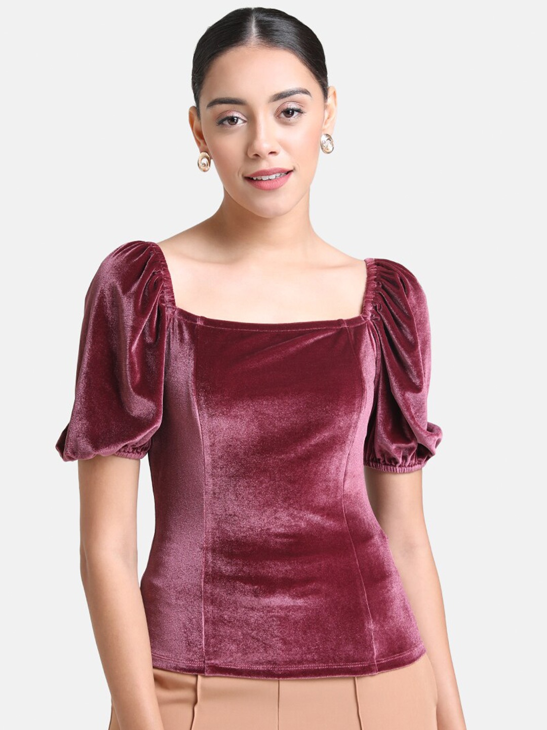 

Kazo Maroon Velvet Regular Top