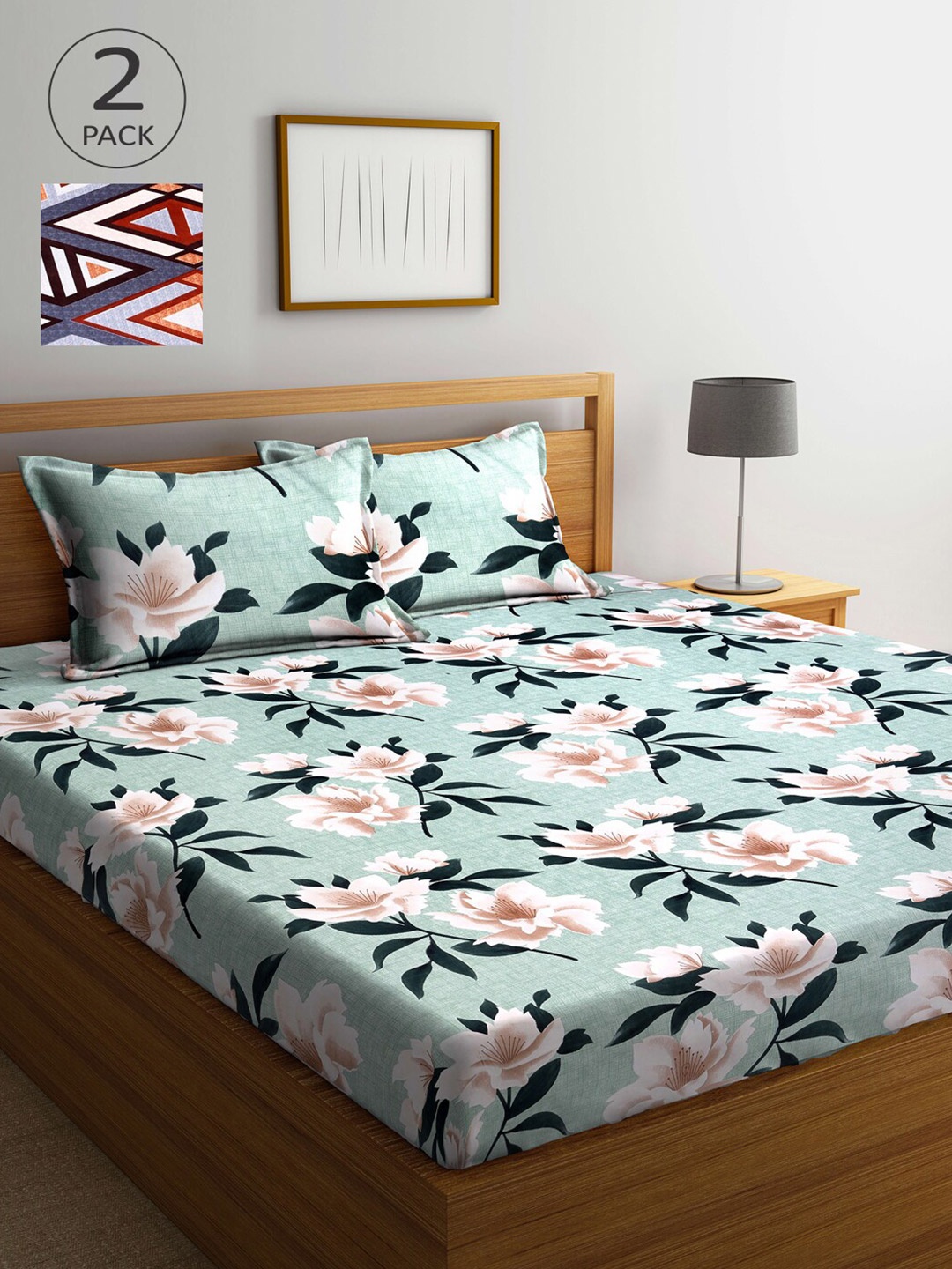 

Arrabi Blue & Purple Floral 300 TC 2 King Bedsheet with 4 Pillow Covers