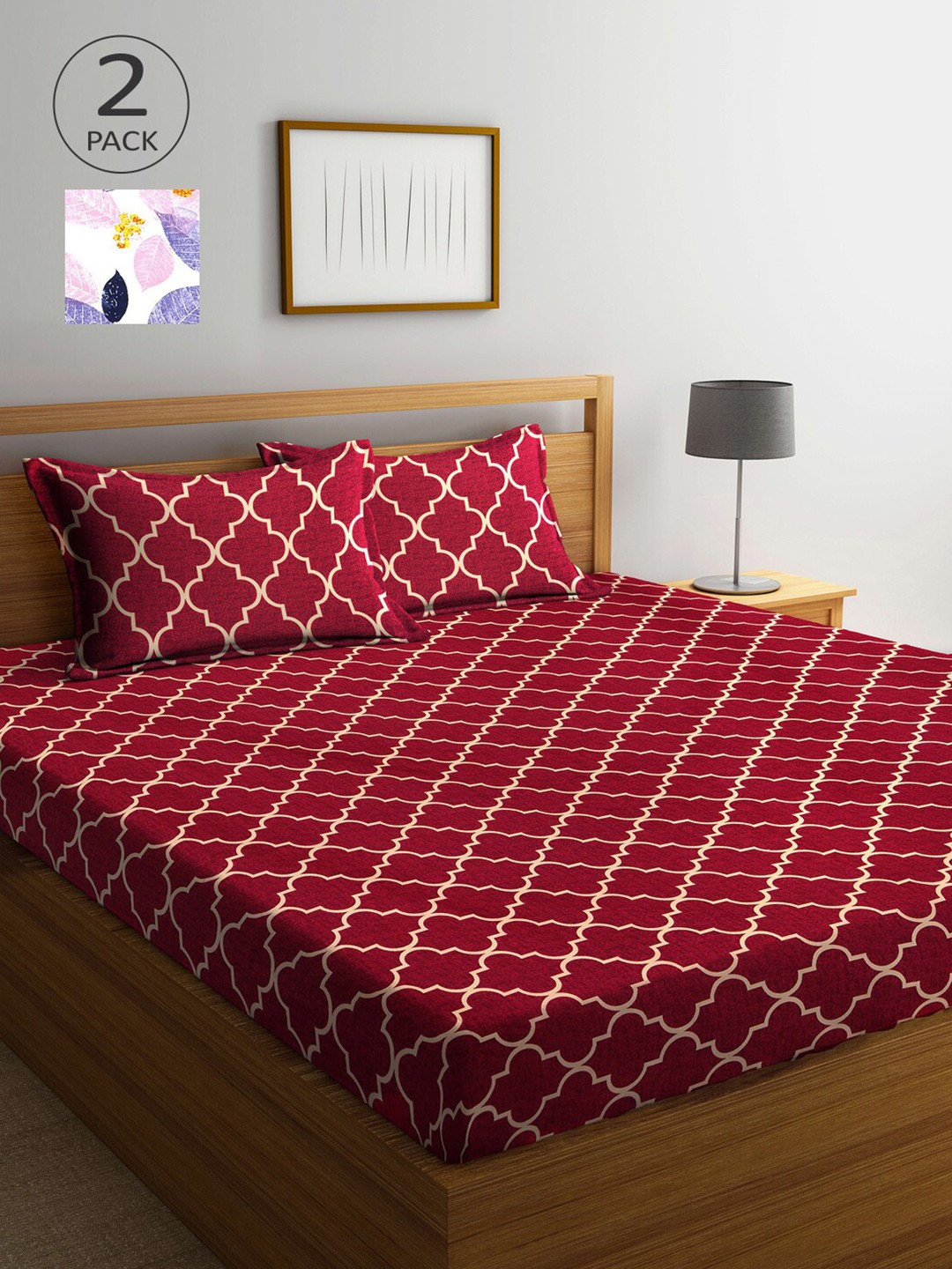 

Arrabi Maroon & Pink Ethnic Motifs 300 TC 2 King Bedsheet with 4 Pillow Covers