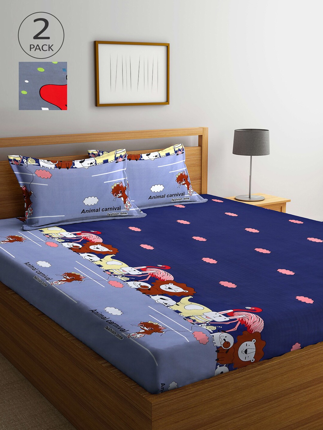 

Arrabi Pack of 2 Printed 300 TC 2 King Bedsheet with 4 Pillow Covers, Multi