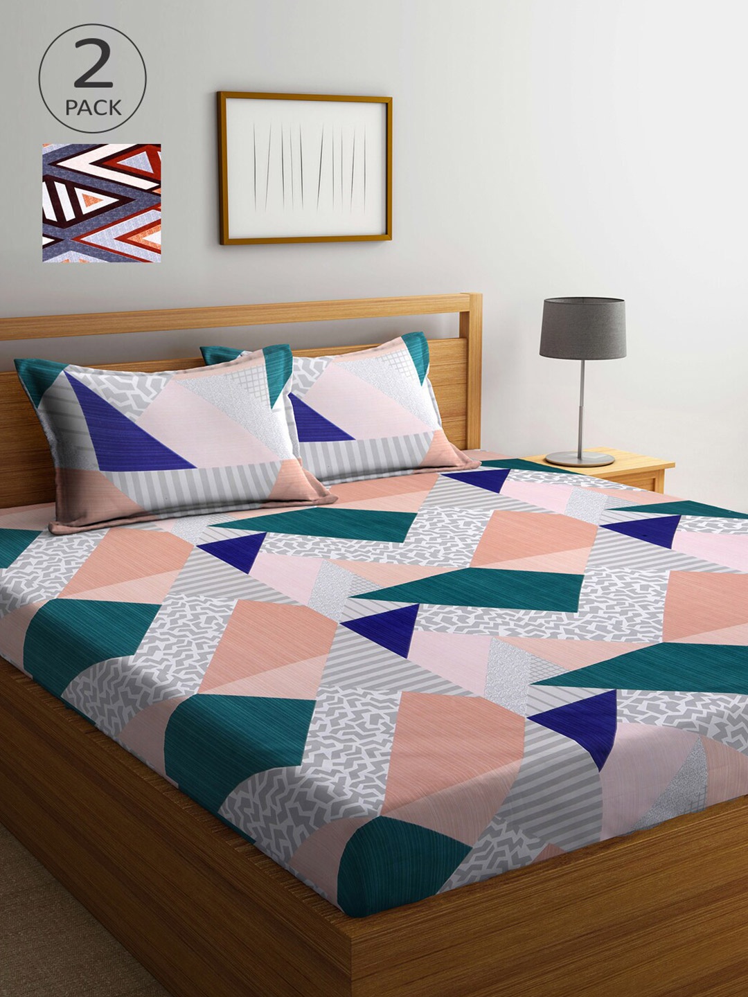 

Arrabi Multicoloured Graphic 300 TC 2 King Bedsheet with 4 Pillow Covers, Multi