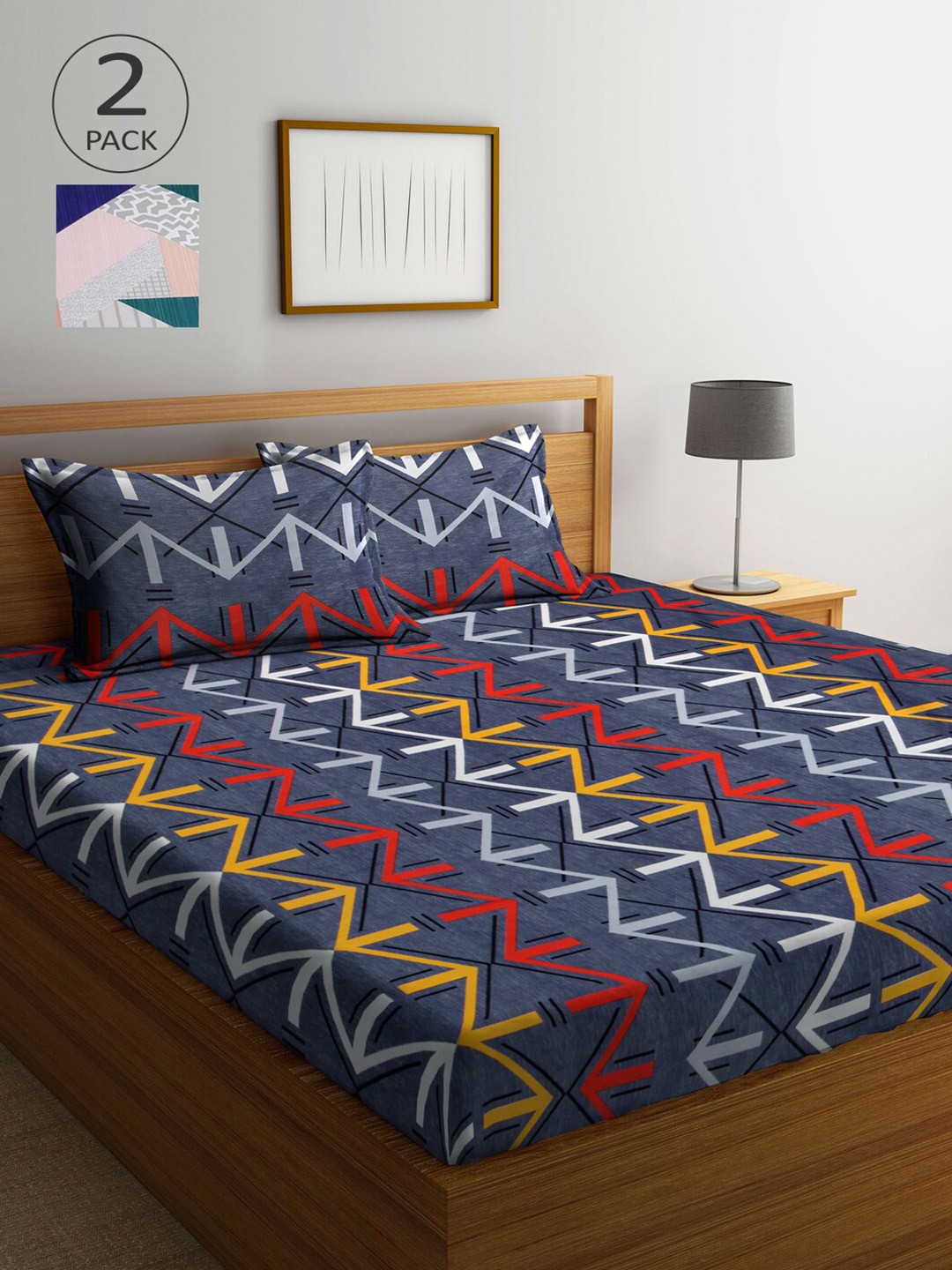 

Arrabi Multicoloured Printed 300 TC 2 King Bedsheet with 4 Pillow Covers, Multi