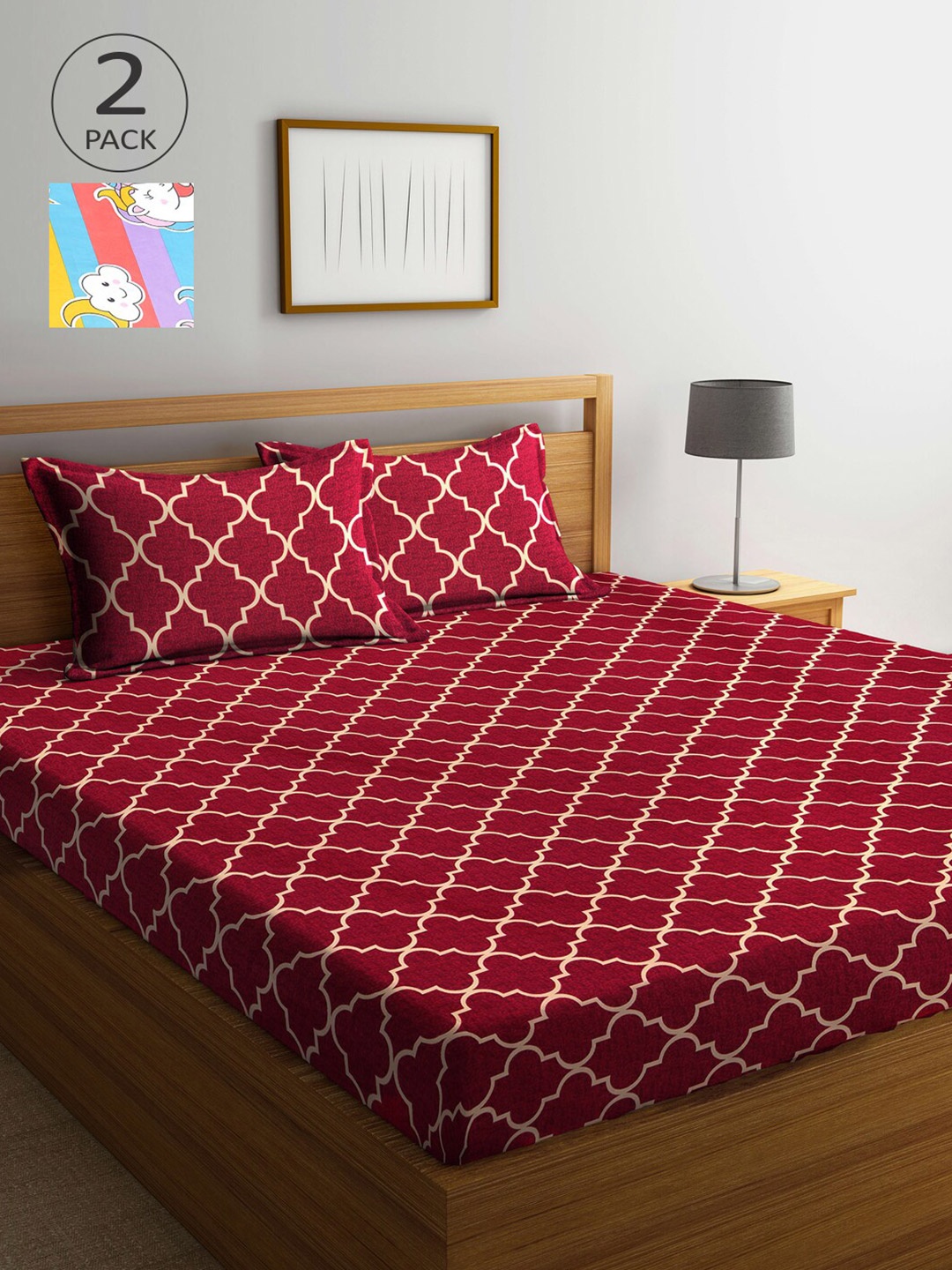 

Arrabi Maroon & Blue Ethnic Motifs 300 TC 2 King Bedsheet with 4 Pillow Covers