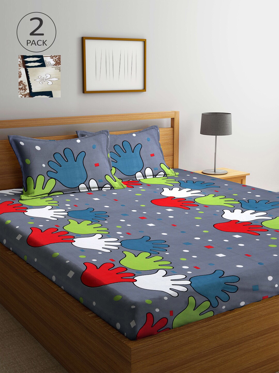 

Arrabi Pack of 2 Printed 300 TC 2 King Bedsheet with 4 Pillow Covers, Multi