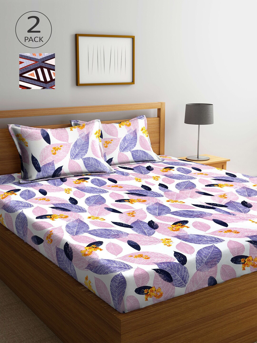 

Arrabi Grey & White Floral 300 TC 2 King Bedsheet with 4 Pillow Covers