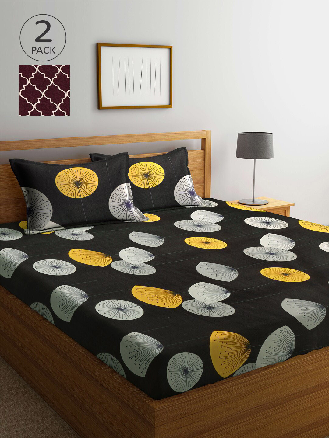 

Arrabi Multicoloured Printed 300 TC 2 King Bedsheet with 4 Pillow Covers, Multi