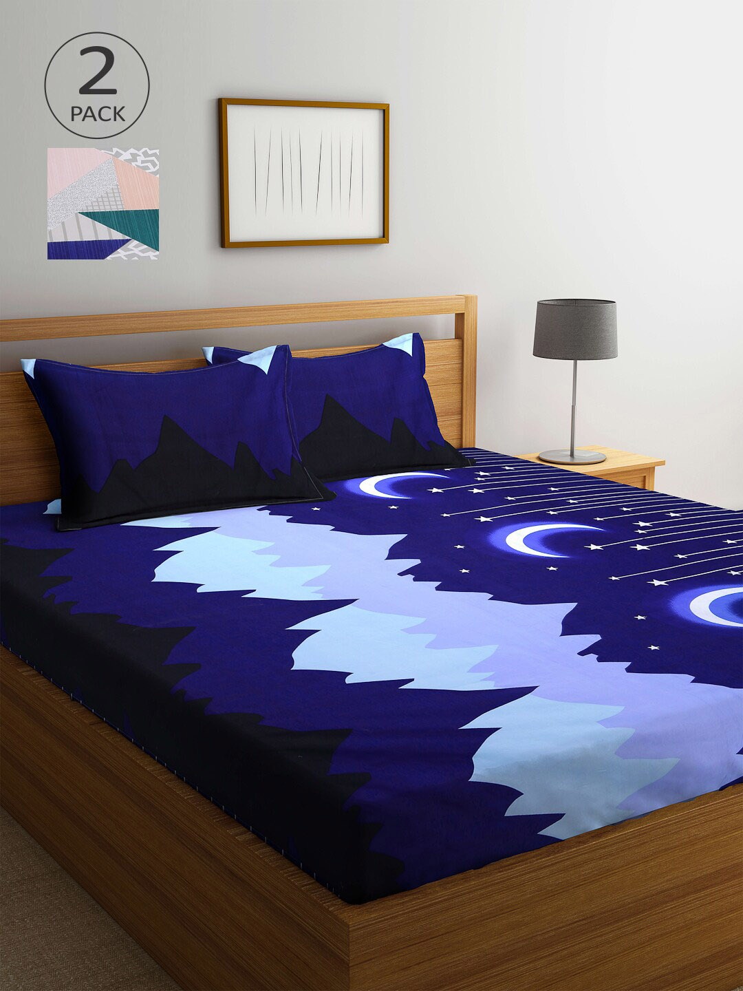

Arrabi Multicoloured Graphic 300 TC 2 King Bedsheet with 4 Pillow Covers, Multi