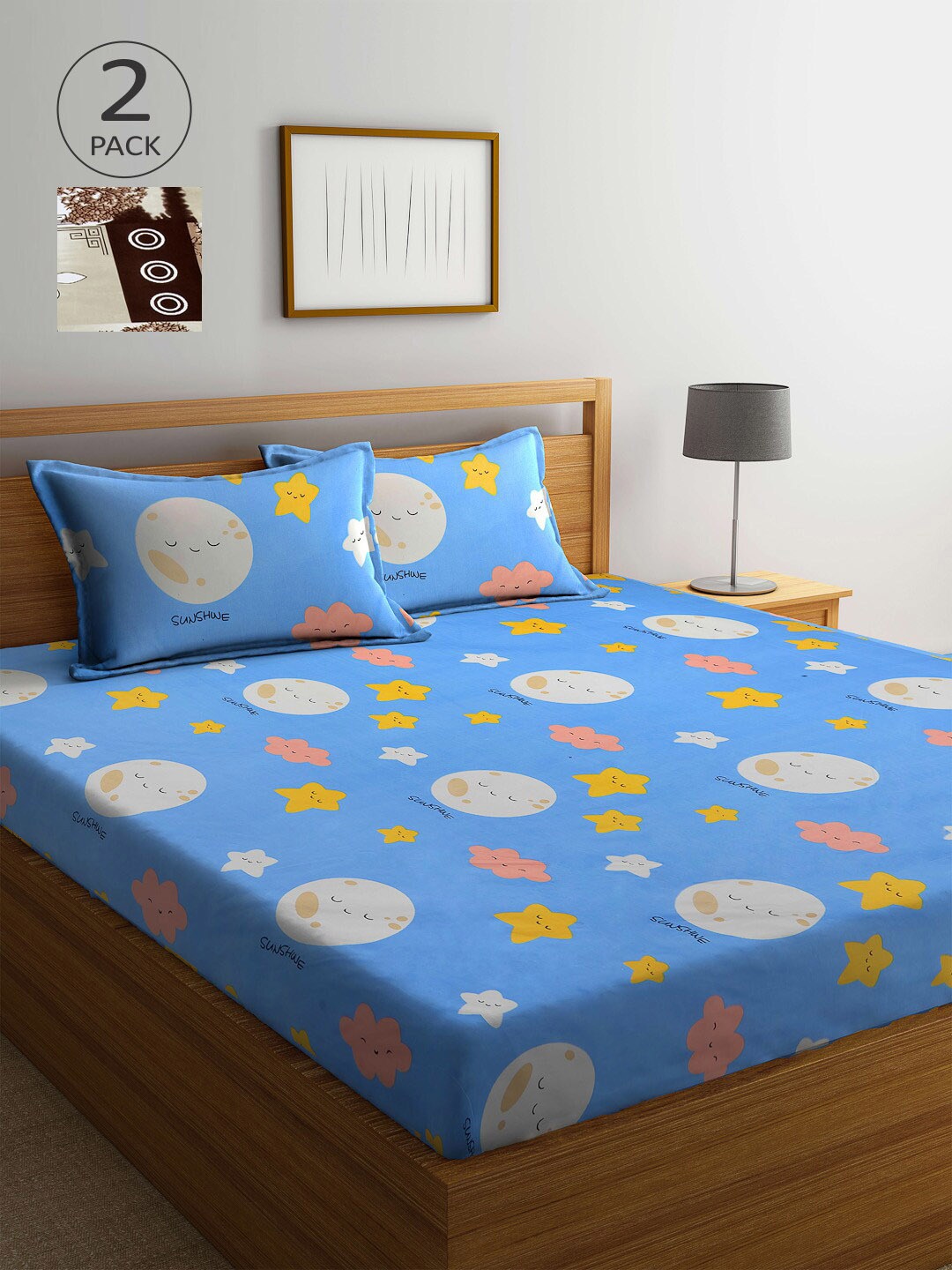 

Arrabi Blue & Brown 300 TC 2 King Bedsheet with 4 Pillow Covers