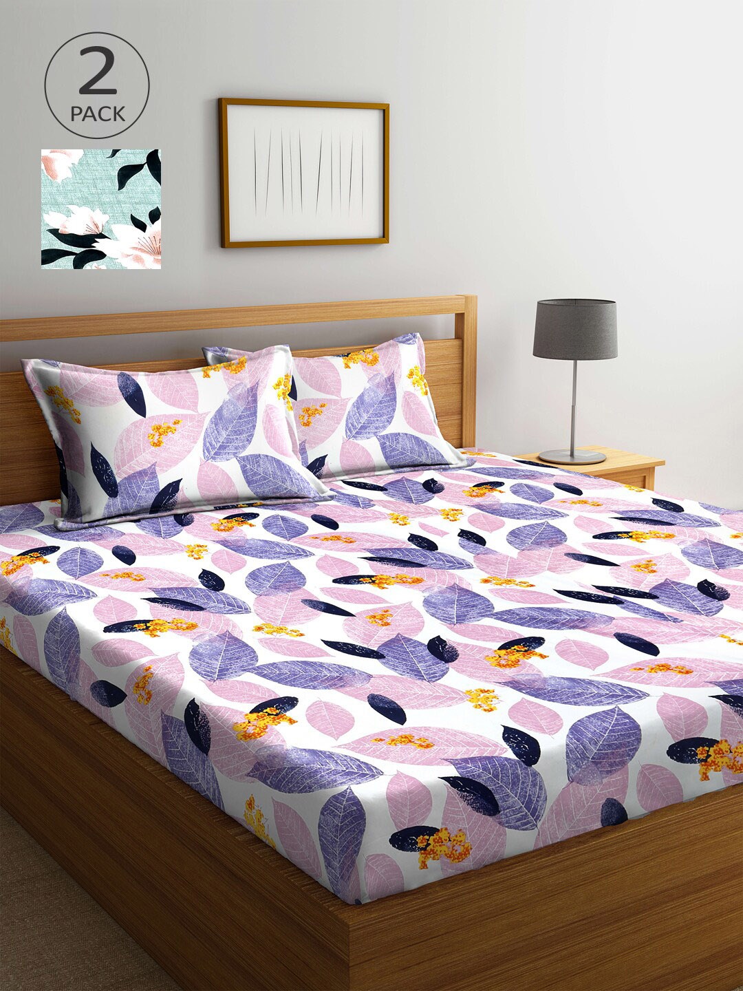 

Arrabi Pink & Green Floral 300 TC 2 King Bedsheet with 4 Pillow Covers