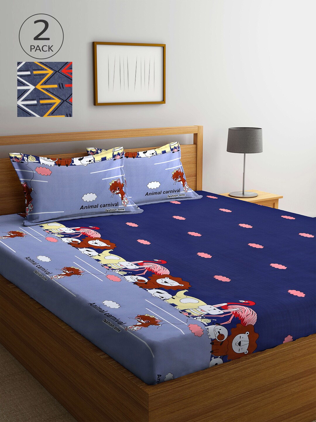 

Arrabi Pack of 2 Printed 300 TC 2 King Bedsheet with 4 Pillow Covers, Multi
