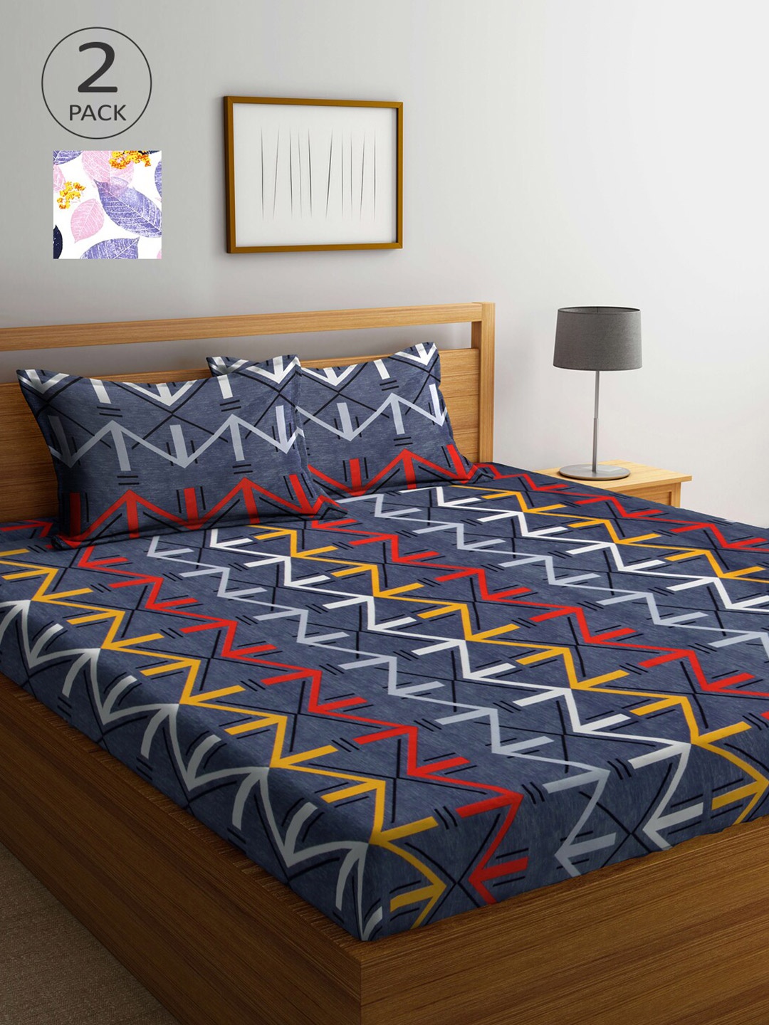 

Arrabi Grey & Pink Graphic 300 TC 2 King Bedsheet with 4 Pillow Covers