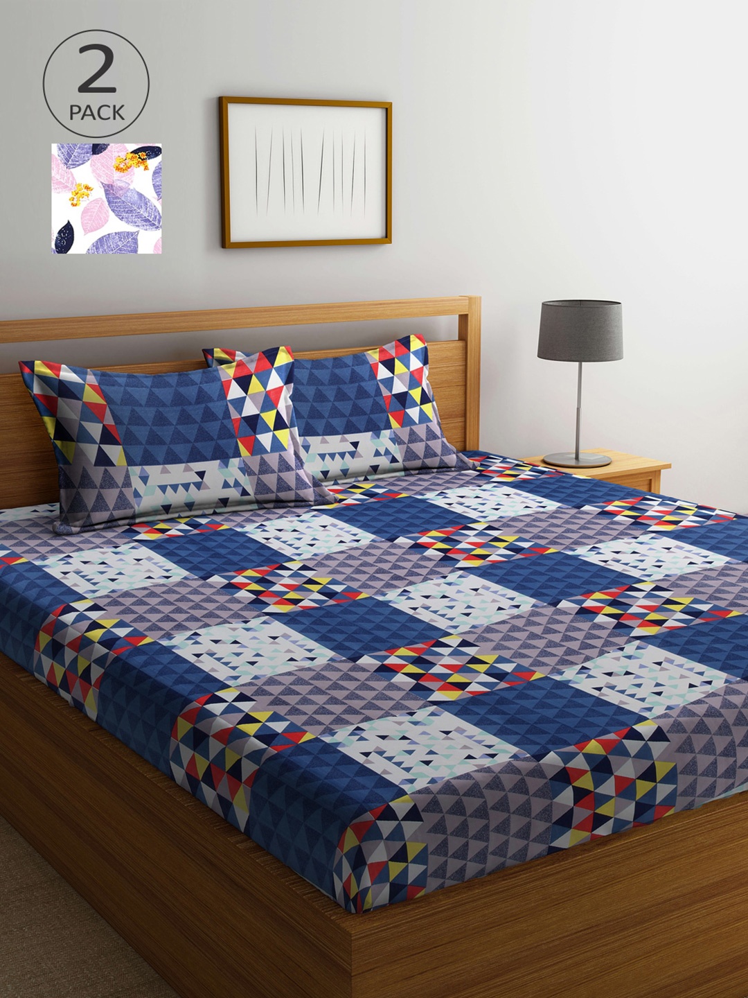 

Arrabi Multicoloured Printed 300 TC 2 King Bedsheet with 4 Pillow Covers, Multi