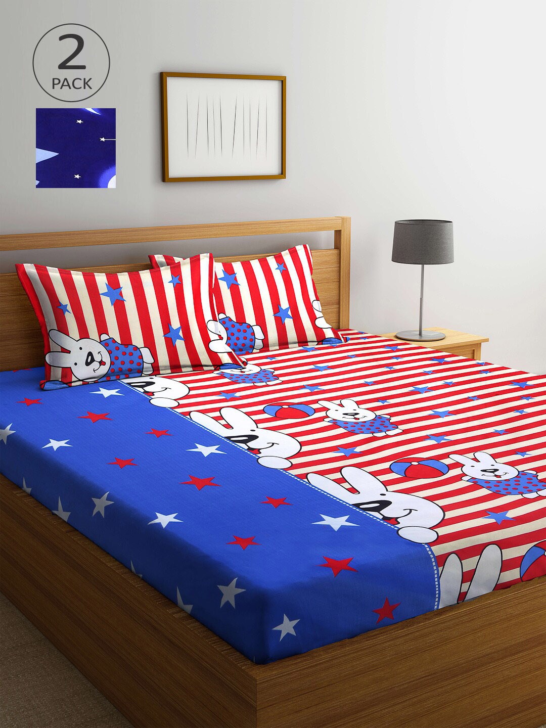 

Arrabi Multicoloured Graphic 300 TC 2 King Bedsheet with 4 Pillow Covers, Multi