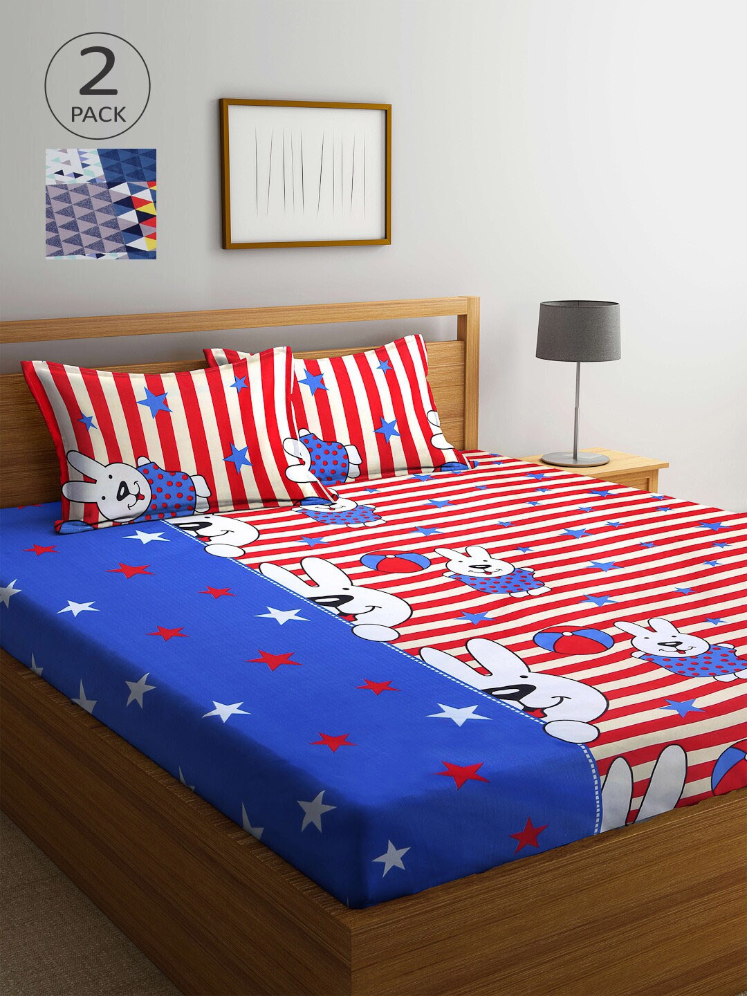 

Arrabi Blue & Red Cartoon Characters 300 TC 2 King Bedsheet with 4 Pillow Covers
