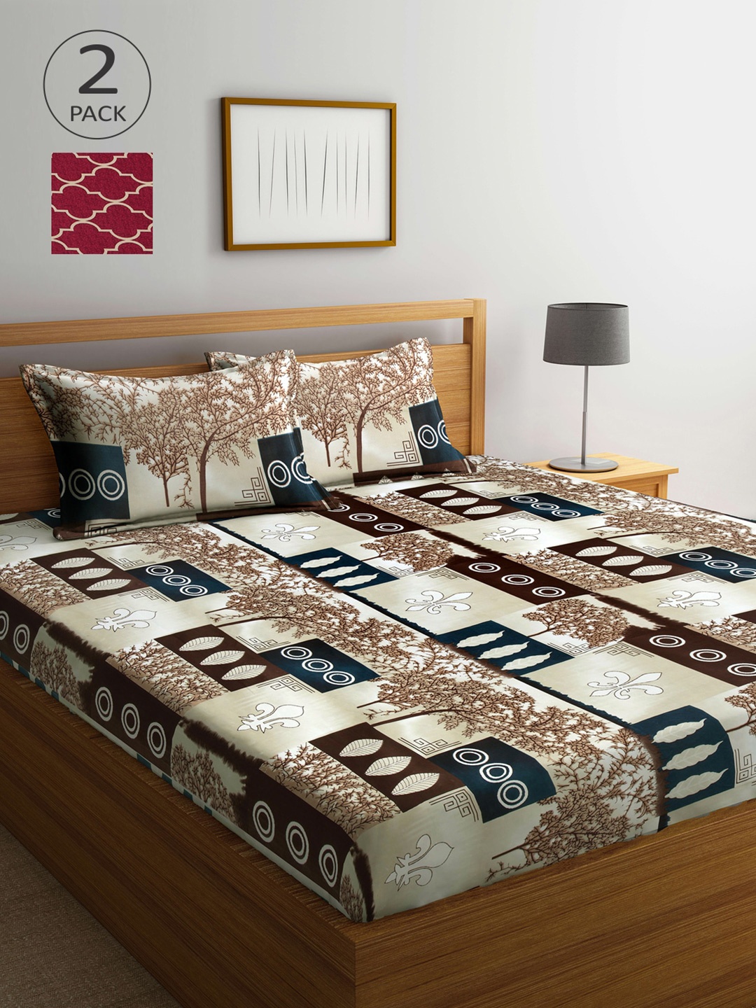

Arrabi Red & Black Graphic 300 TC 2 King Bedsheet with 4 Pillow Covers