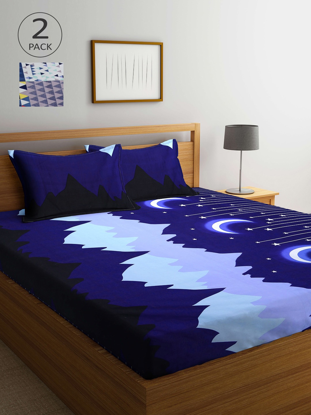 

Arrabi Blue & Red Graphic 300 TC 2 King Bedsheet with 4 Pillow Covers
