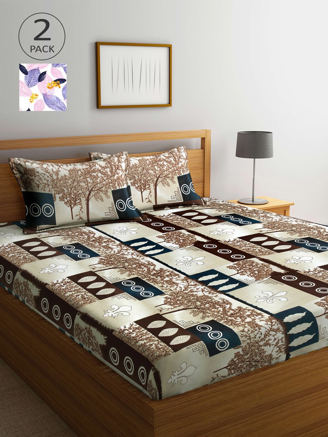 

Arrabi Brown & Pink Graphic 300 TC 2 King Bedsheet with 4 Pillow Covers